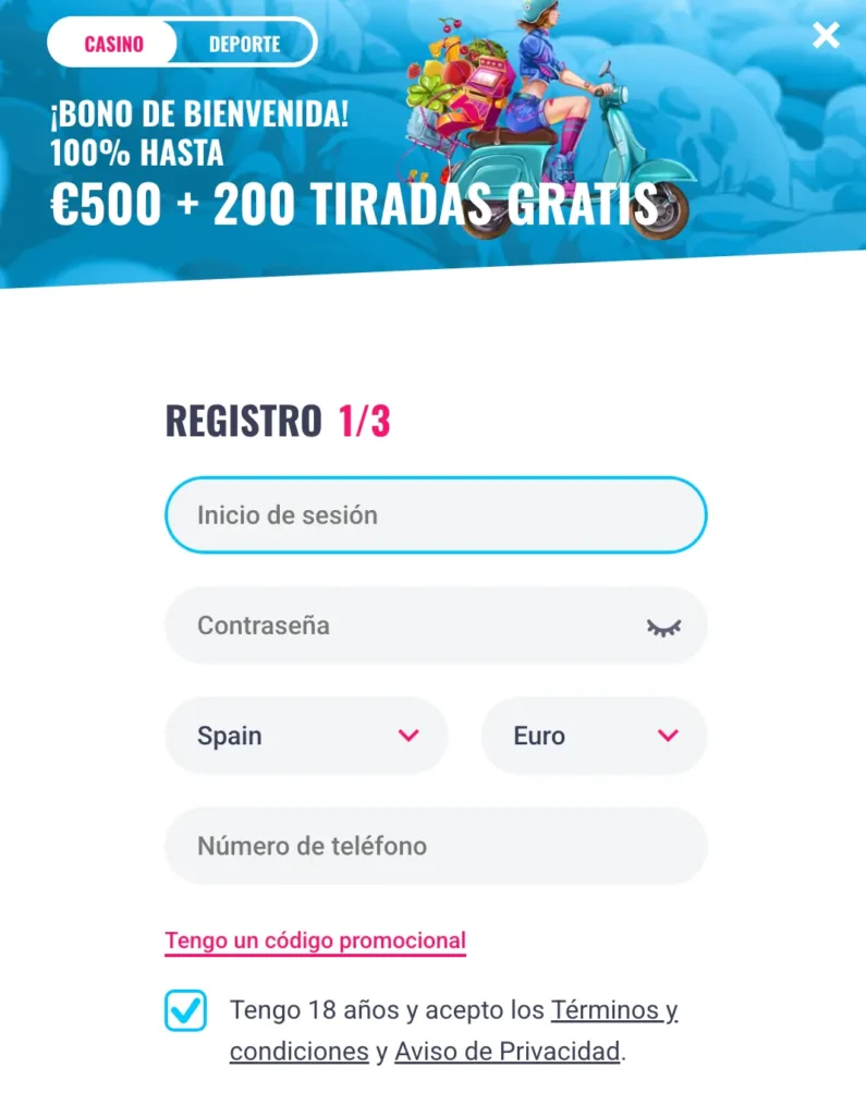 Proceso de registro en Ohmyspins casino